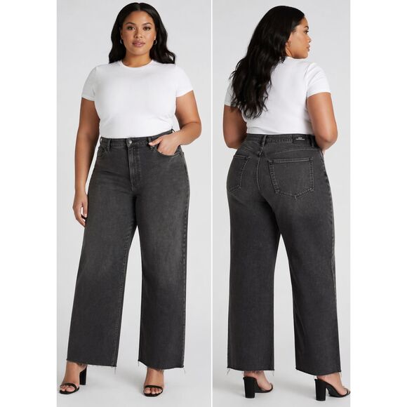 Good American Denim - NWT Good American Good Ease Relaxed Jeans Size 28 Plus Black High Rise Wide Leg